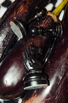 Arrangement of eggplants with chess pieces
