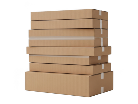 Stacked cardboard boxes ready for shipping and storage delivery logistics transparent background
