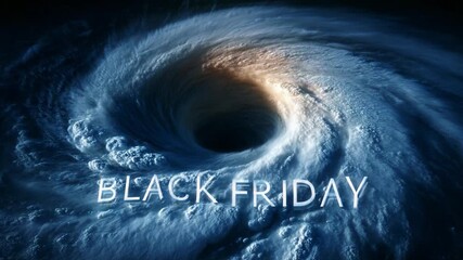 A mesmerizing spiral of swirling clouds forms a powerful vortex, symbolically representing the chaotic energy of consumerism often linked to retail events like Black Friday.