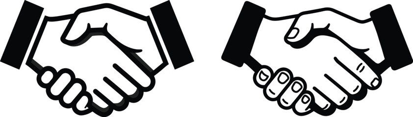 Handshake icon silhouette, black and white symbol of agreement, partnership, deal, and cooperation for business design themes