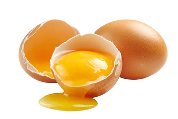 Fresh organic egg cracked open with golden yolk dripping on black background