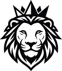 Lion head with crown icon, bold regal symbol of leadership, courage, royalty, and strength for branding and design themes