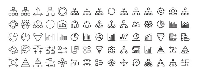 collection of vector diagrams and charts showcasing organization structures and data visualization