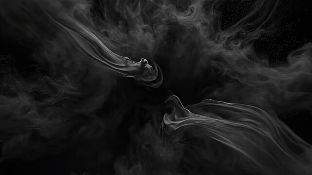 Seamlessly looping abstract background of extremely dense black particles flowing and expanding within an endless dark void space, corporate, background