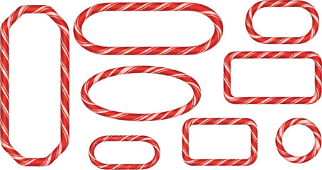 Candy Cane Oval and Rectangular Frames Set Isolated on Transparent Background Vector Illustration