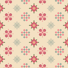 Nordic Scandinavian Geometric Folk Floral Seamless Vector Pattern