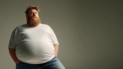 A Thoughtful Reflection: Capturing a Moment of Contemplation from a Mid-Shot of a Man with a Full Beard in a Casual Outfit, Emphasizing an Atmosphere of Self-Acceptance and Poise