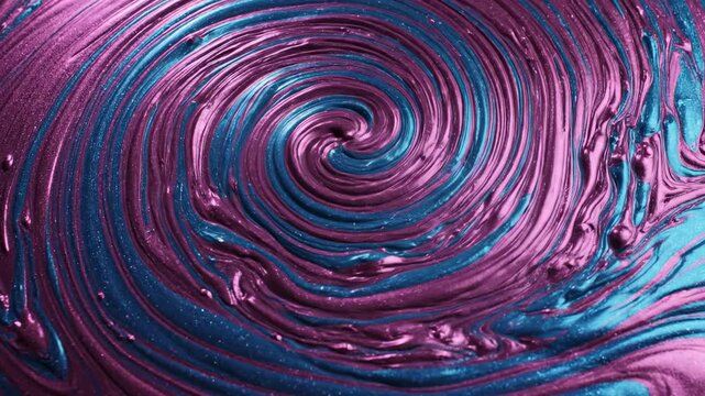 Seamlessly looping abstract background of flowing metallic magenta and cyan liquid forming complex dynamic swirls modern, template, electric colors