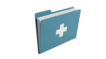 Medical record folder with white cross on a black background