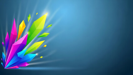 Modern vibrant colorful abstract geometric crystals background with dynamic light rays and copy space