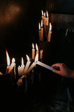 Candle lighting at sacred sanctuary