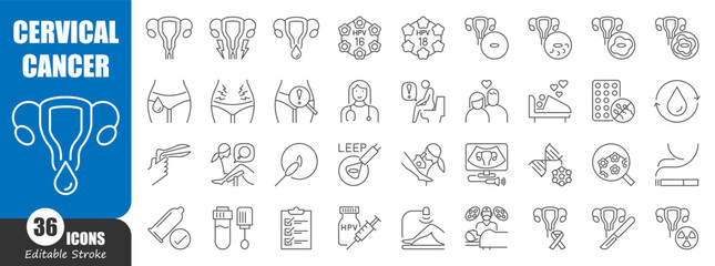 Cervical cancer thin line icon . Editable stroke . Vector .