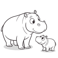 Two cartoon hippos one large one small on white background