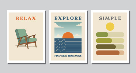 Retro vintage poster abstract geometric with summer style, graphic lines, modern shapes, colorful pattern, and vibrant compositions, minimalist typography. Vector Illustration.