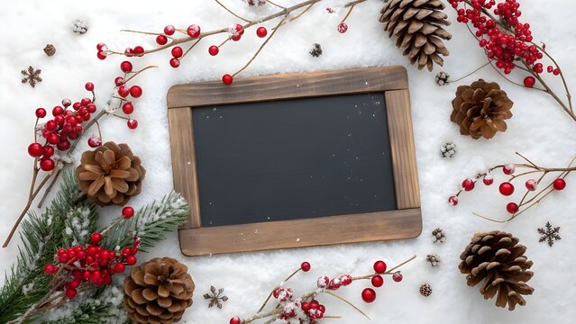 Cozy Christmas chalkboard scene with festive decorations, perfect for holiday messages, seasonal greetings, and winter-themed announcements, mc (64)
