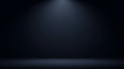 Empty dark blue studio room with floor and wall background illuminated by dramatic spotlight effect