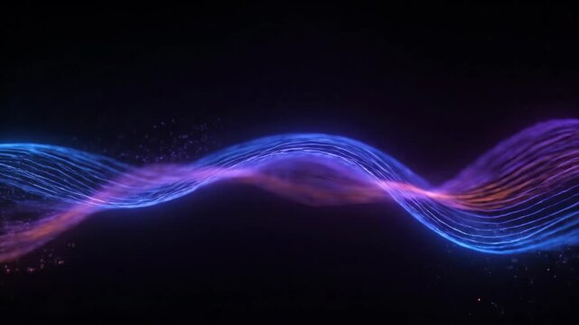 Abstract glowing waveforms on black background, wave pattern design