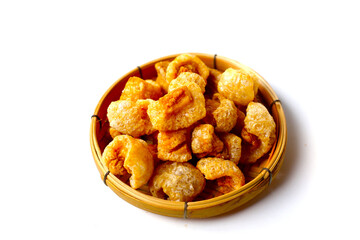 Crispy pork cracklings, a crunchy savory snack.