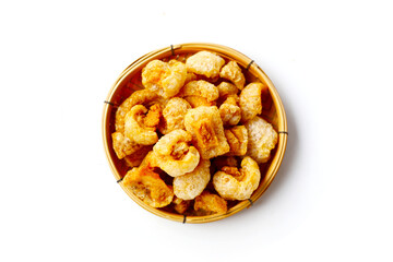 Crispy pork cracklings, a crunchy savory snack.
