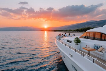 Obraz premium Yacht cruising at sunset with friends enjoying luxury vacation