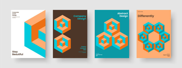 Fototapeta premium Geometric Brochure Layout. Isolated Report Template. Abstract Banner Design. Poster. Book Cover. Background. Flyer. Business Presentation. Advertising. Catalog. Portfolio. Pamphlet. Journal