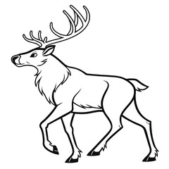 Black outline reindeer walking on white background vector