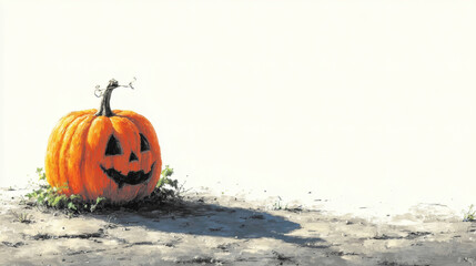 Evil Halloween pumpkin with night shadow illustration and black symbol isolated on white