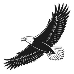 Black silhouette of a bald eagle in flight bird flying