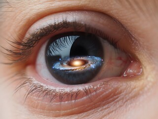Fototapeta premium Human eye close up with galaxy iris