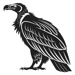 Black silhouette of a vulture bird with detailed feathers