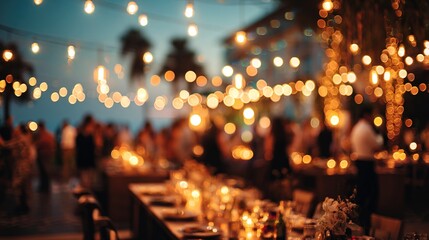Festive gathering with blurred lights creating a warm, inviting ambiance for celebrating special moments together at the evening event. High quality