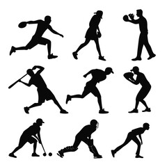 Black silhouettes of athletes in action on white background