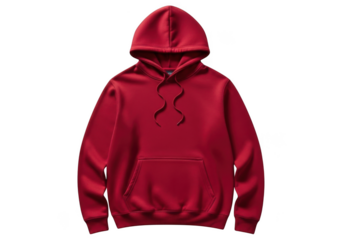 Plain solid red color pullover hoodie sweatshirt with hood and front pocket isolated on transparent background