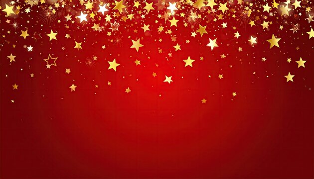 Golden Stars and Confetti Shower on Festive Red Background for Celebrations.