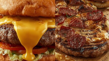 
Cheesy Delights: Extreme Close-up of Fast Food Feast