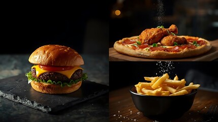Luxury Junk Food: Golden Highlights on Dark Background