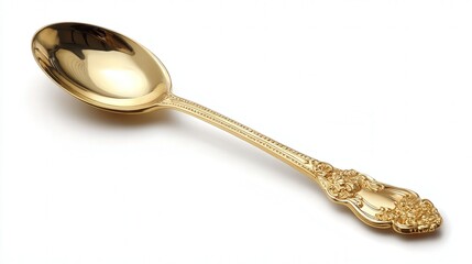 Brass serving spoon isolated on white background