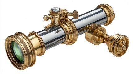 Brass telescope piece isolated on white background