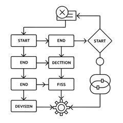 Black and white flowchart with process steps and symbols