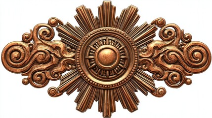 Bronze sun emblem medallion isolated on white background