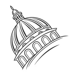 Black line drawing of a domed building architecture