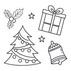 Black outline Christmas icons set doodle vector