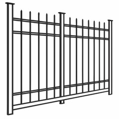 Black metal fence with pointed tops on white background
