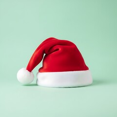 Red Santa Hat on Light Green Background