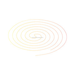 A clean white background features a continuous spiral line that transitions from yellow to orange to red