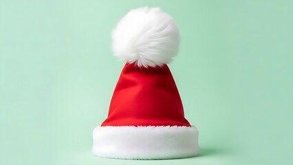 Classic Red and White Santa Hat on Light Green Background