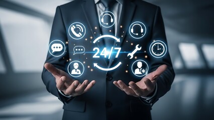 24/7 Customer Support and Service Concept Illustration
