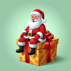 Santa Claus Sitting on Gift Box Illustration
