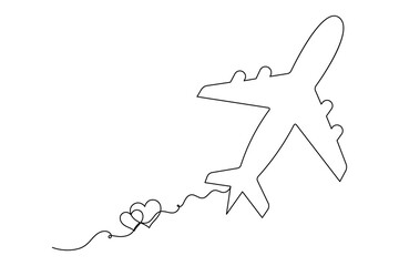 Continuous line drawing of aircraft with love heart smoke path
