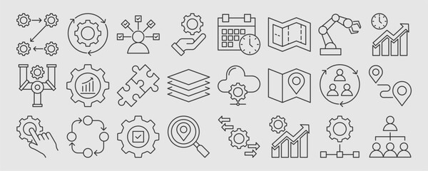 workflow icon collection set. Containing teamwork, automation, strategy, and data processes. vector illustration